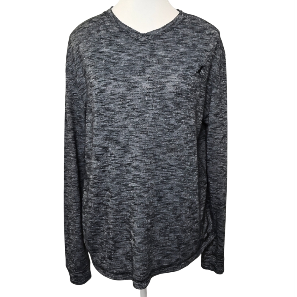 Kangol Charcoal Gray V-Neck Long Sleeve Activewear Shirt Sz M